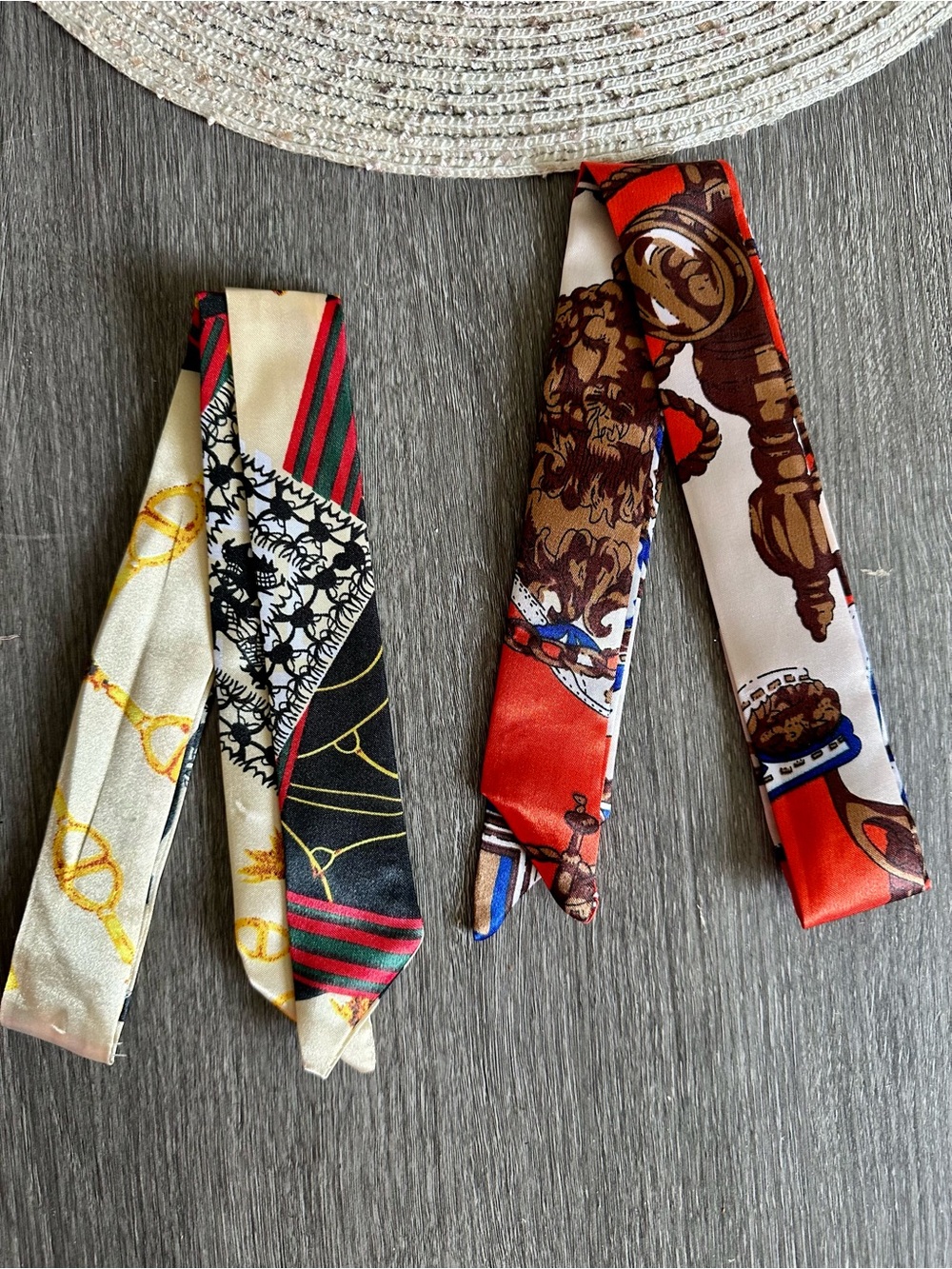 Twilly Scarf  Set of 2  - Red, White, Black, Gold NWT